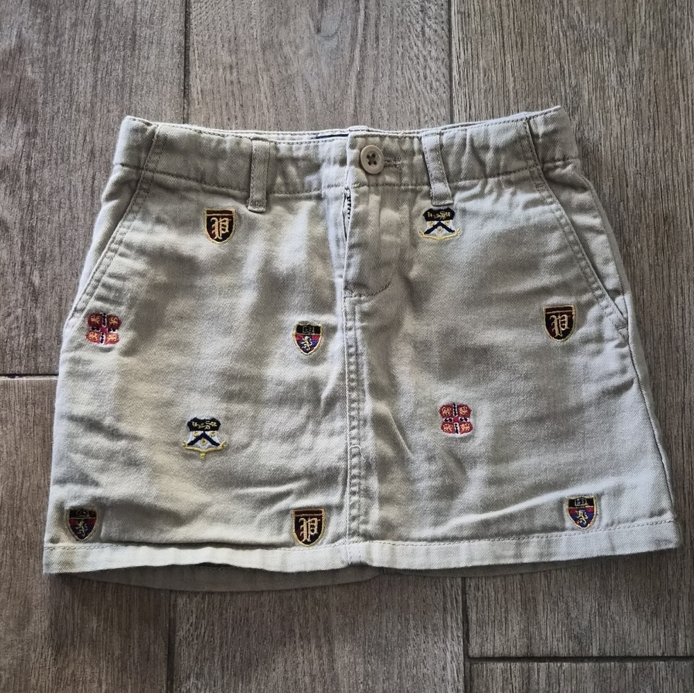 Polo Ralph Lauren Girls Khaki Preppy  Embroidered Skirt Size 4